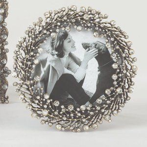 Zinc Pewter jeweled photo frame, 4" Round